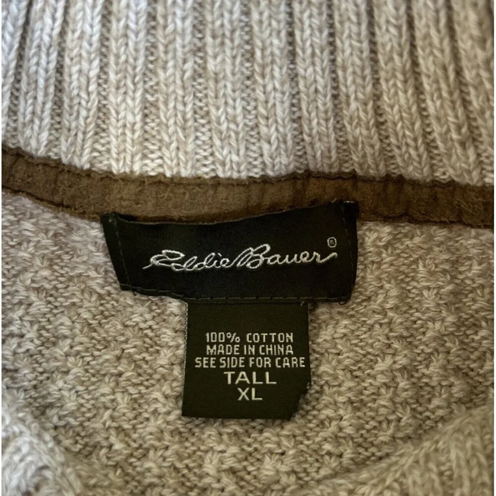Eddie Bauer Mens Classic Pullover Henley Sweater Oatmeal Beige Knit Size XL Tall